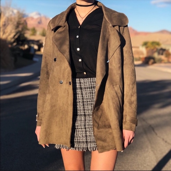 Free People Jackets & Blazers - SALE NWT Vegan Suede Trench Coat w Faux Fur Lining